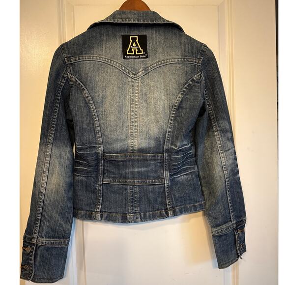 Custom App State Mountaineers Cropped Denim Jacket Vintage Style XS 🤍🖤💛 - Picture 3 of 9